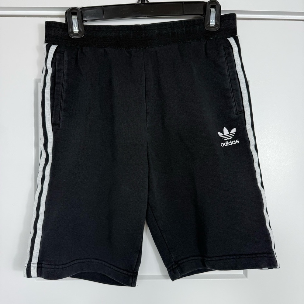 Youth Adidas 3 Stripe Cotton Blend Black Shorts Size Y Large